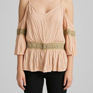 Tea N Rose Cold Shoulder Lace Trim Blouse